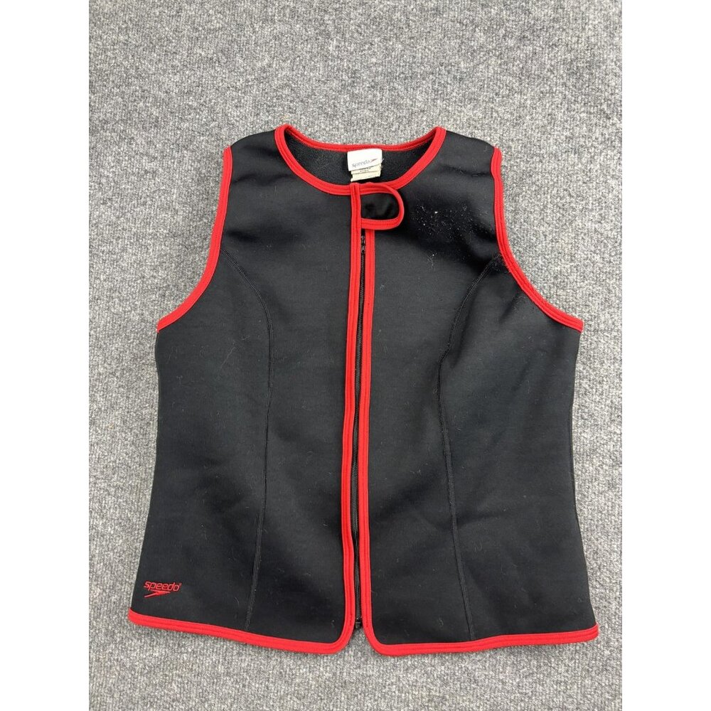 Speedo Vest XL Black Red Trim Zip Front Swim Warm-Up Training Sleeveless